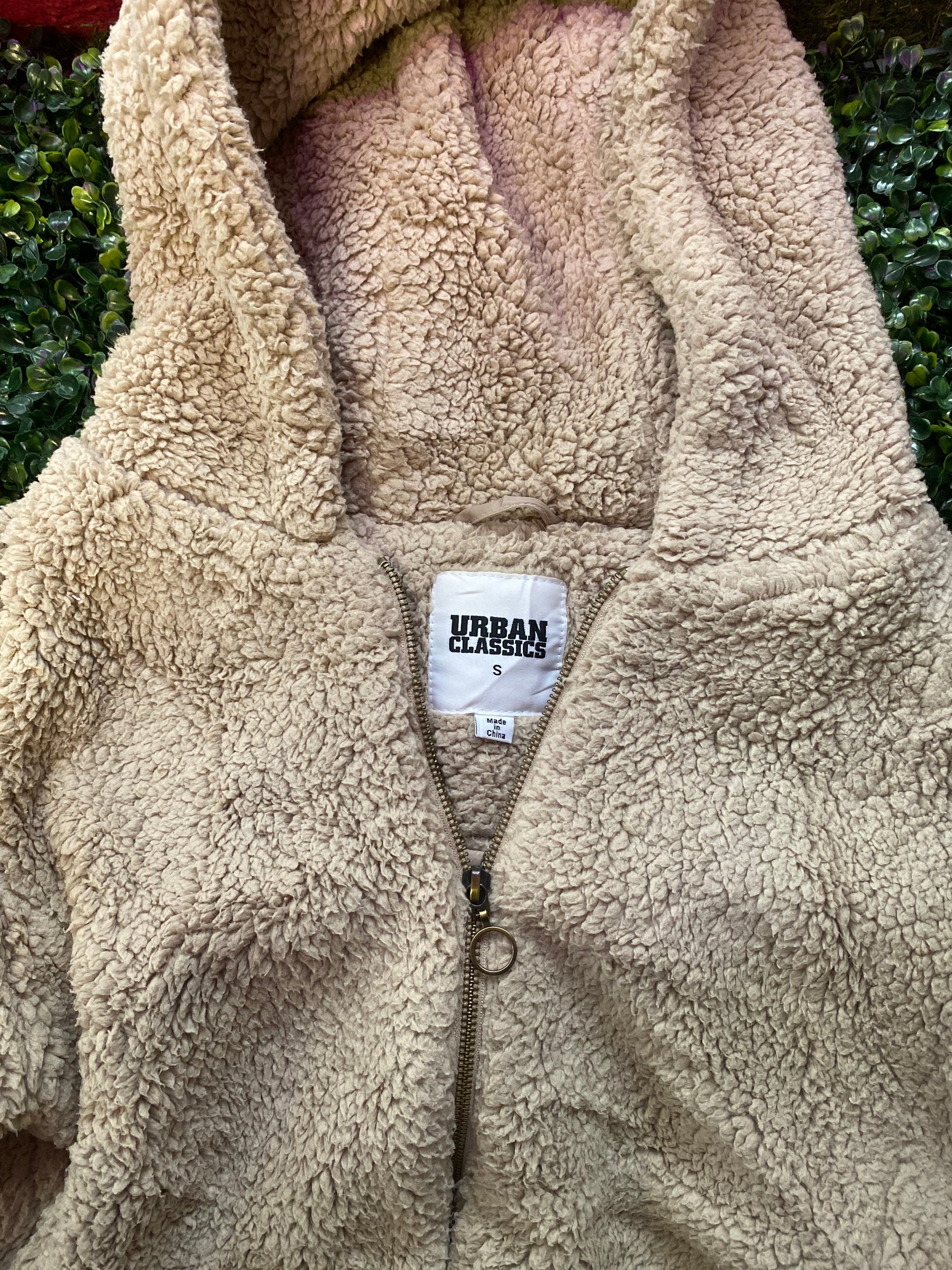 Urban Classics Beige Teddy Hooded Jacket