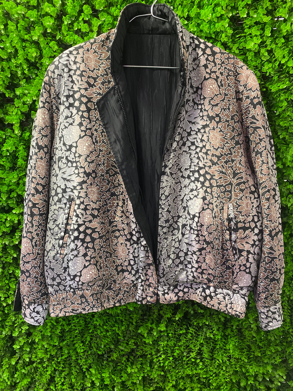 Reversible Black & Floral Print Zip-Up Jacket