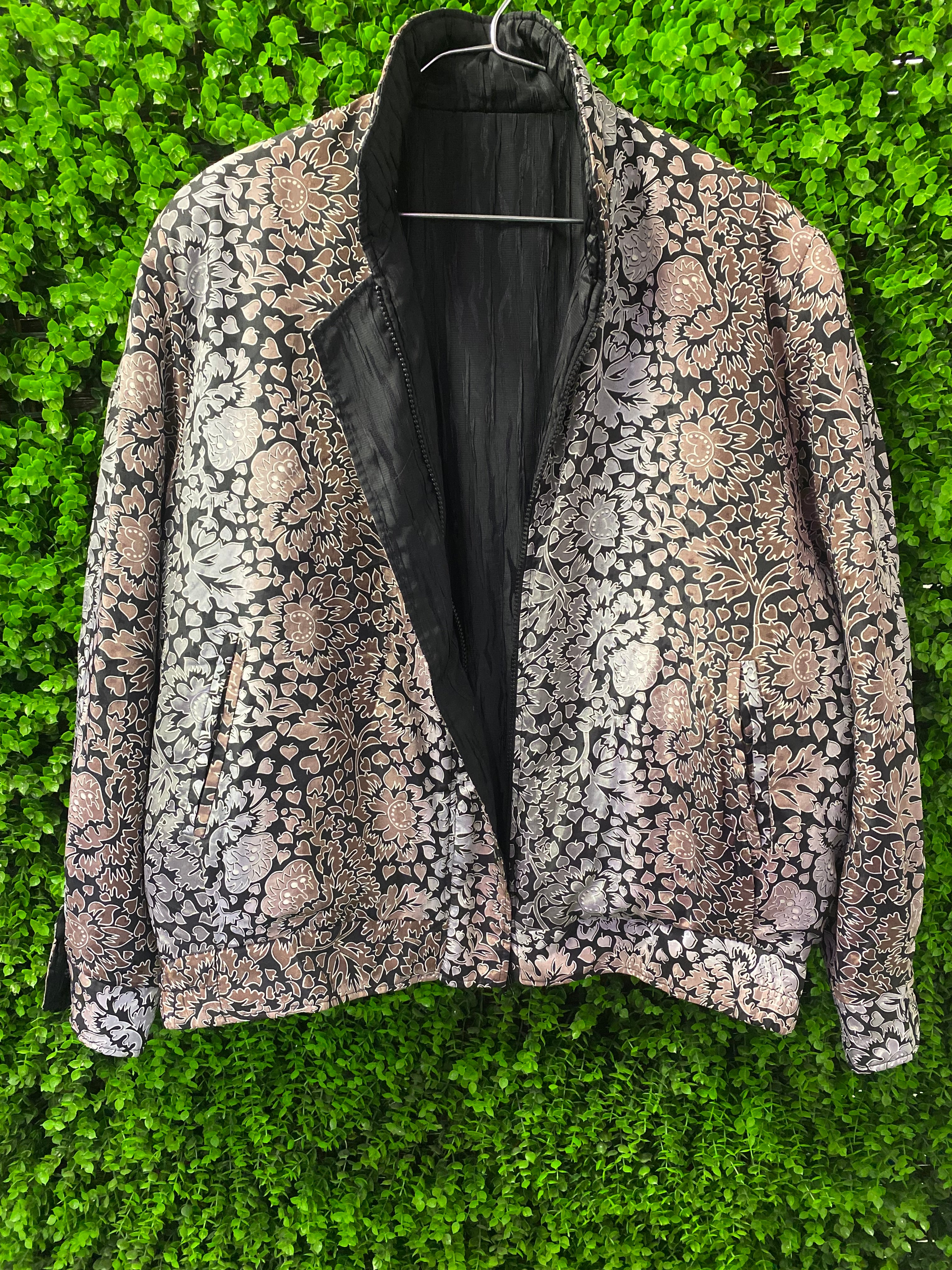 Reversible Black & Floral Print Zip-Up Jacket