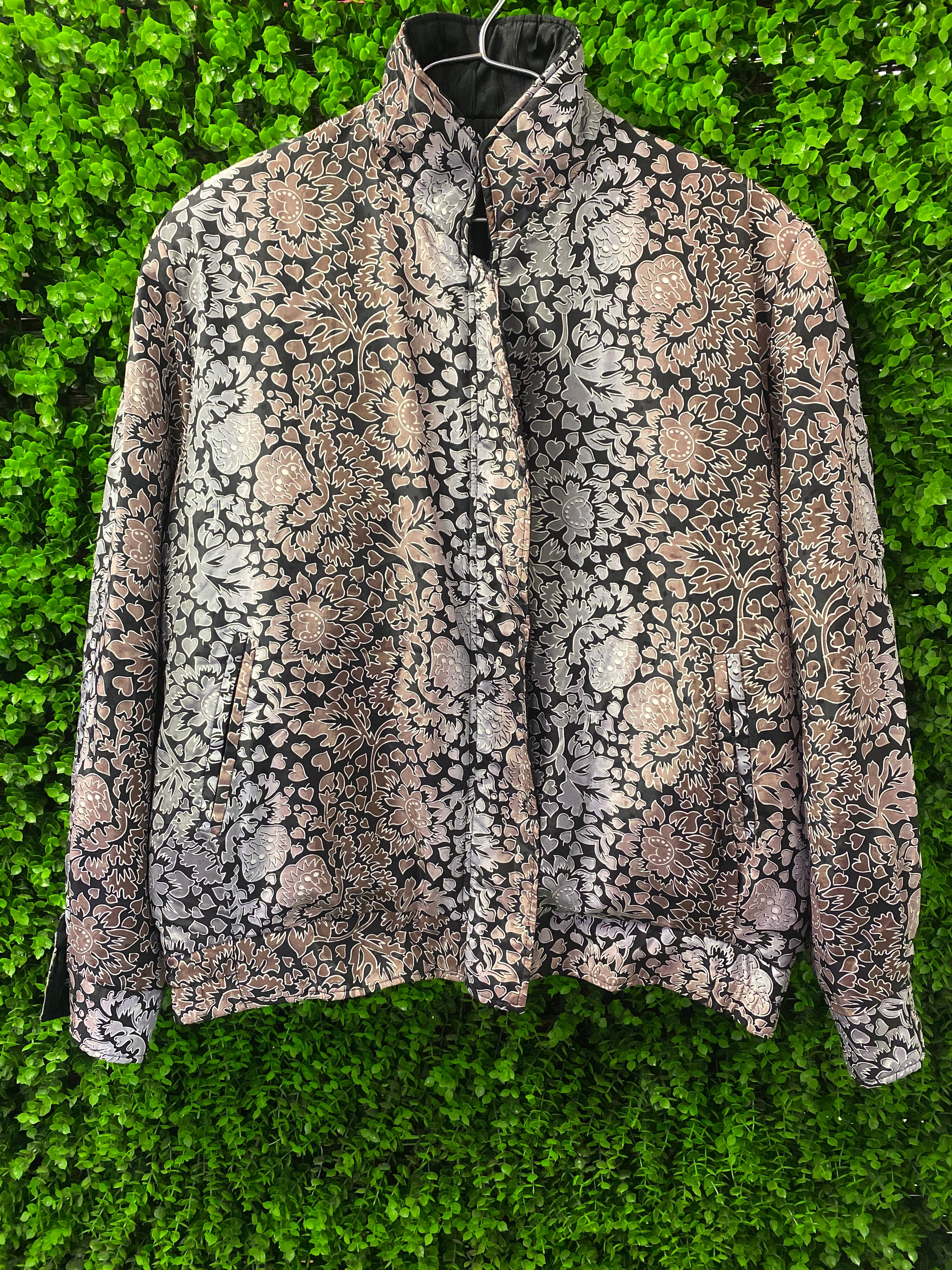 Reversible Black & Floral Print Zip-Up Jacket