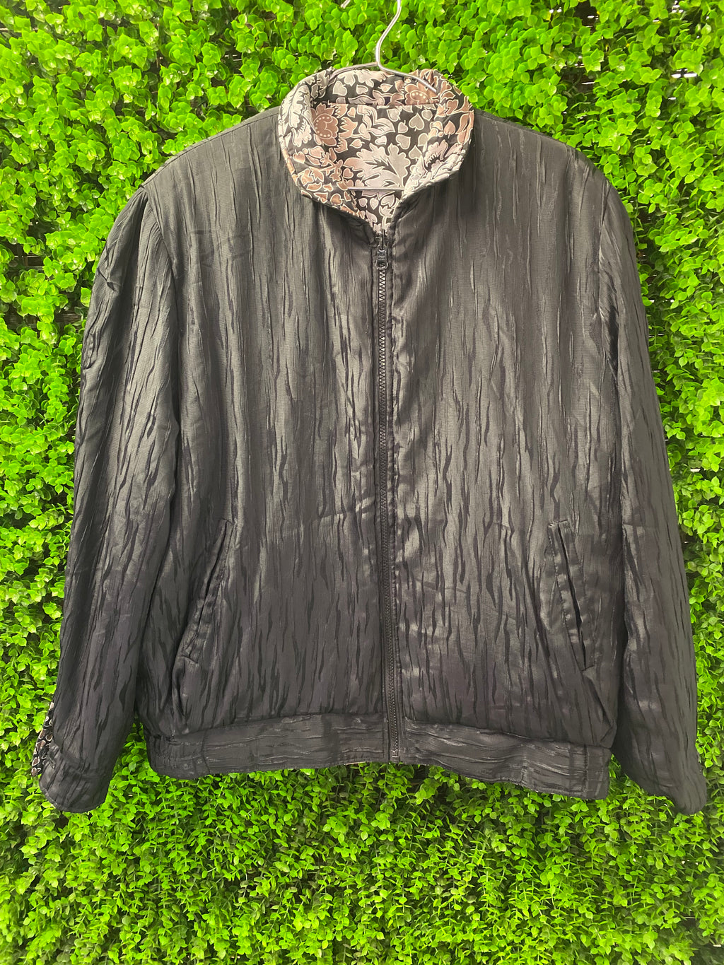 Reversible Black & Floral Print Zip-Up Jacket