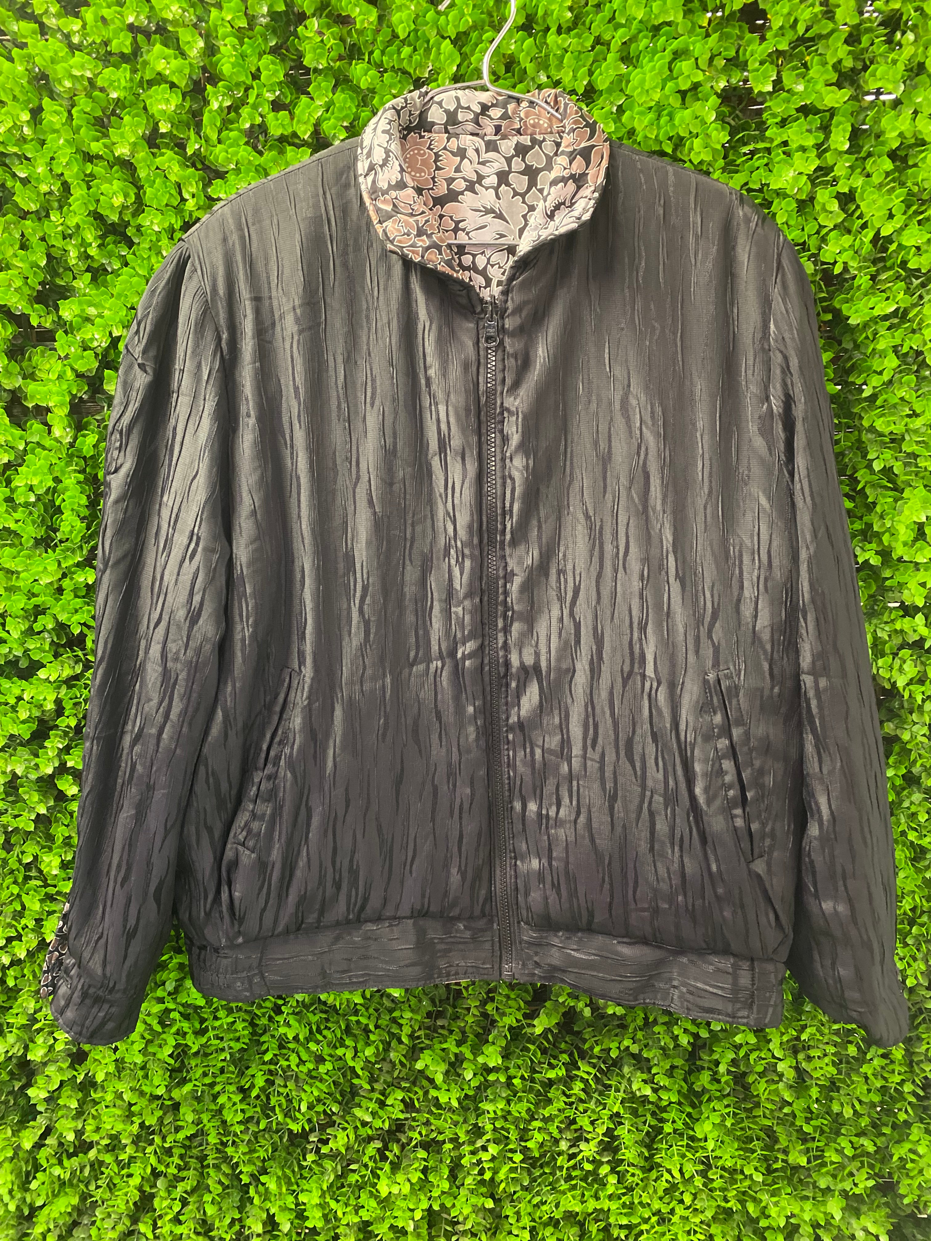 Reversible Black & Floral Print Zip-Up Jacket