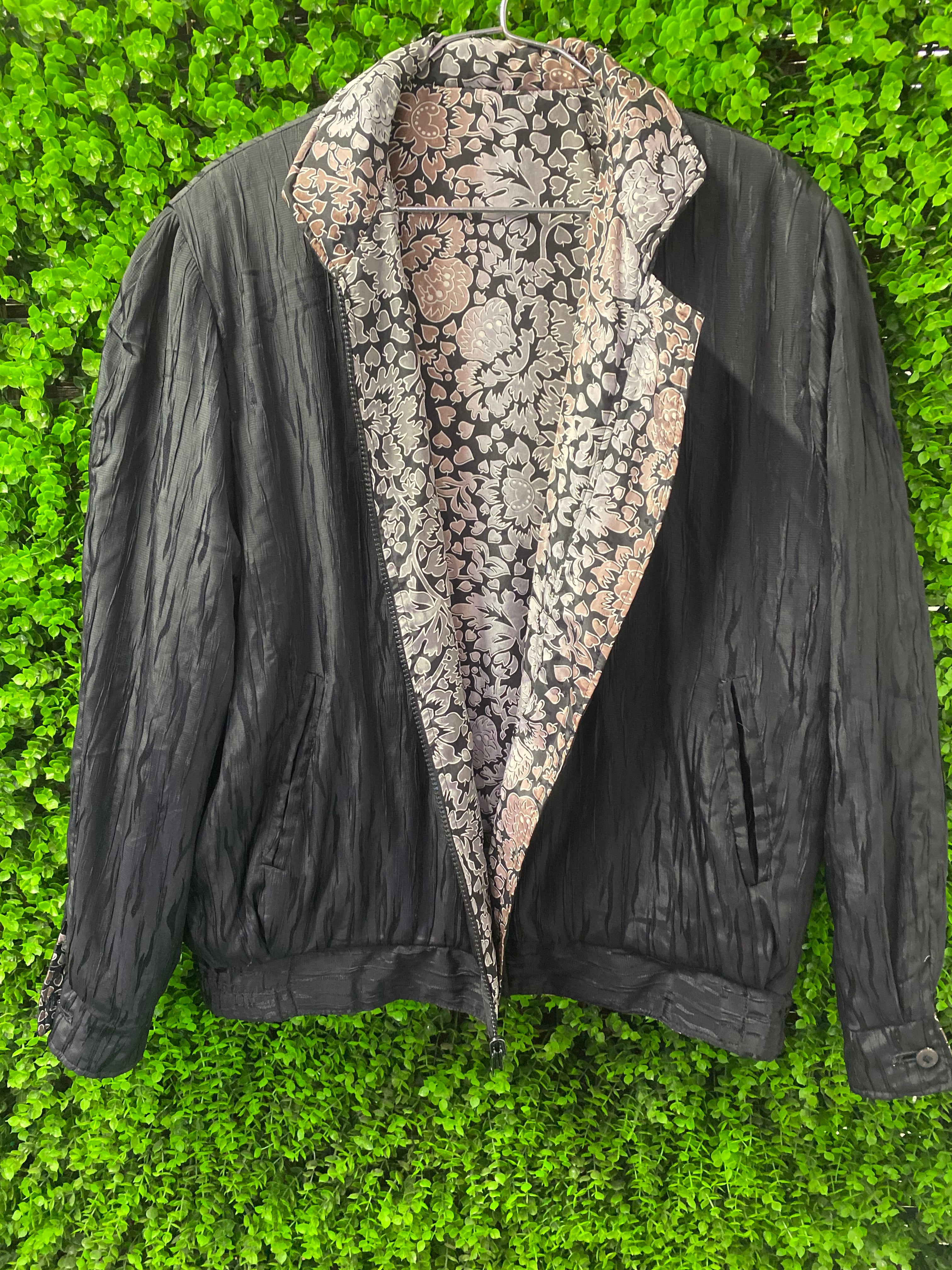 Reversible Black & Floral Print Zip-Up Jacket