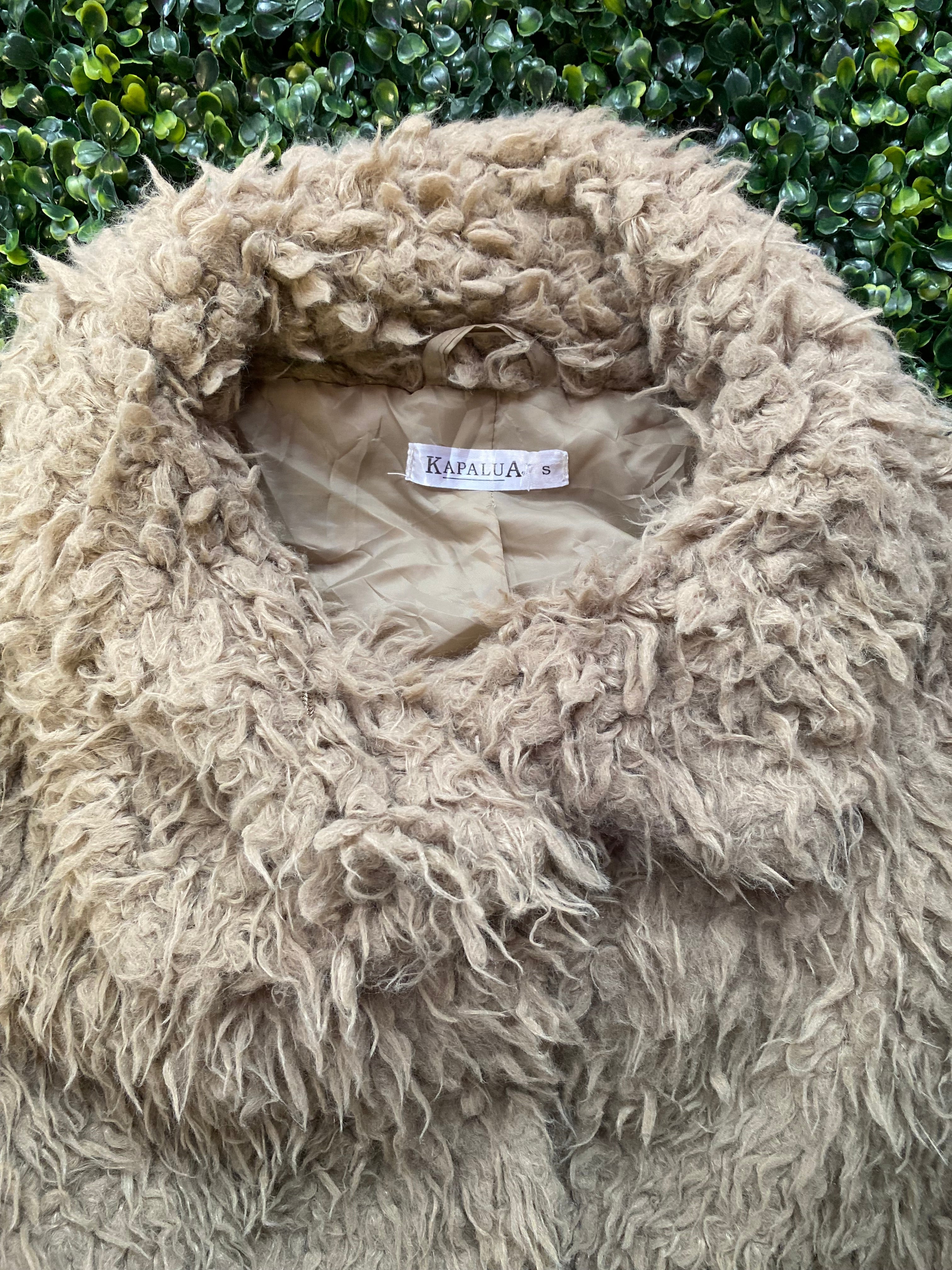 Kapalua Beige Shaggy Faux Fur Jacket with Pockets