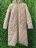 Beige Long Quilted Hooded Coat