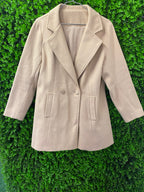 Beige Double-Breasted Wool-Blend Style Coat