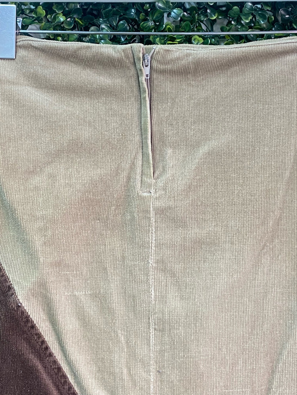 Identity Beige and Brown Corduroy Midi Skirt — 04_detail_zip