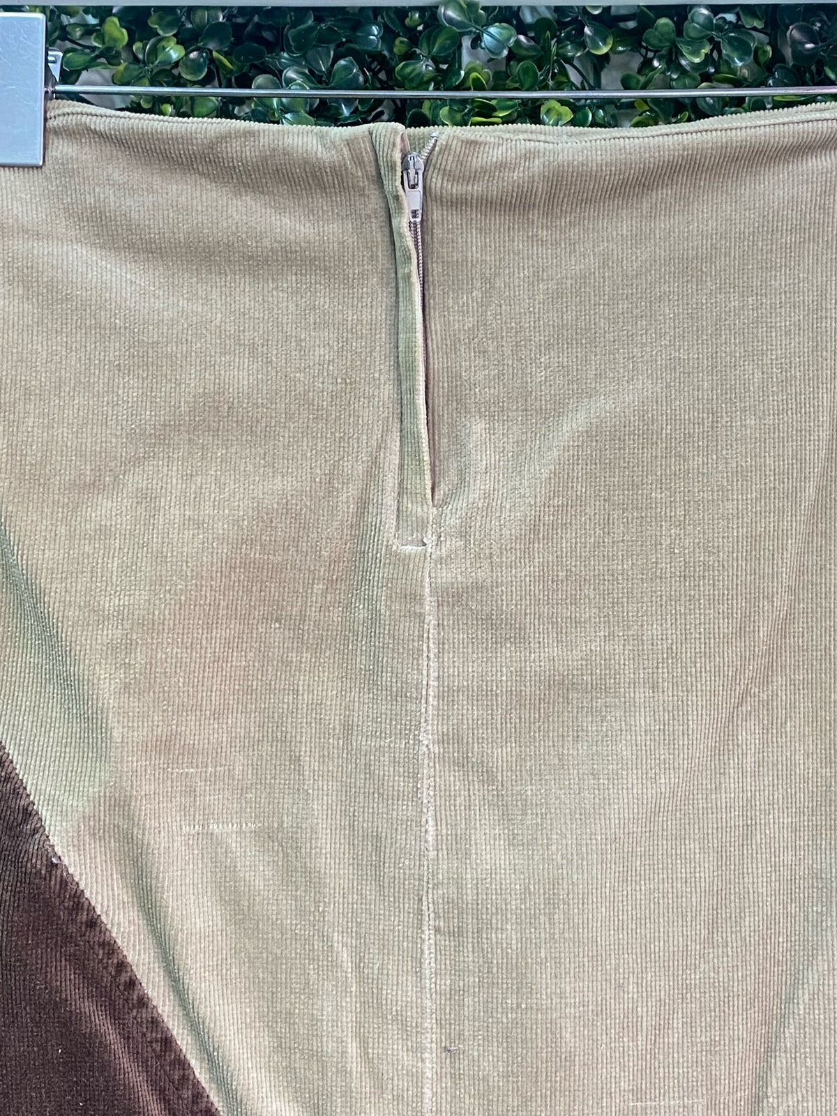 Identity Beige and Brown Corduroy Midi Skirt — 04_detail_zip