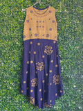 Mustard Navy Embroidered Dress — 01-front