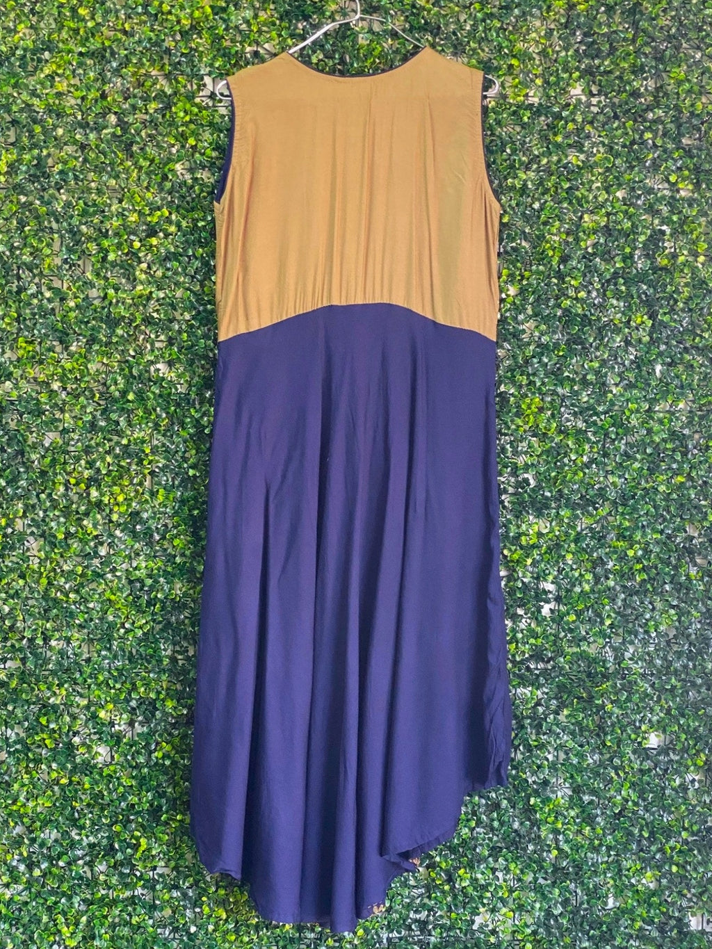 Mustard Navy Embroidered Dress — 02-back