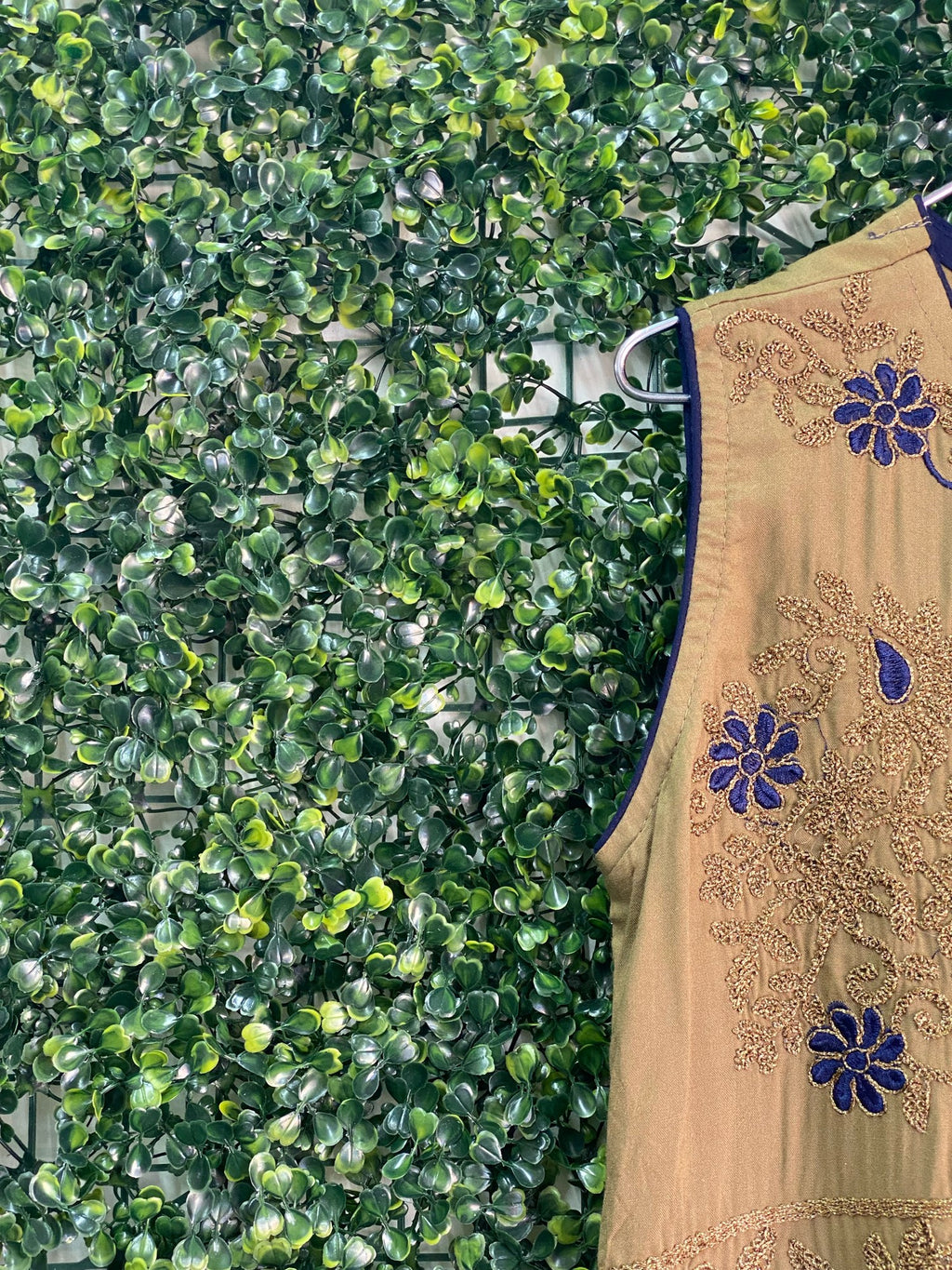 Mustard Navy Embroidered Dress — 04-side