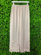 Cream Petal Detail Wide-Leg Pants