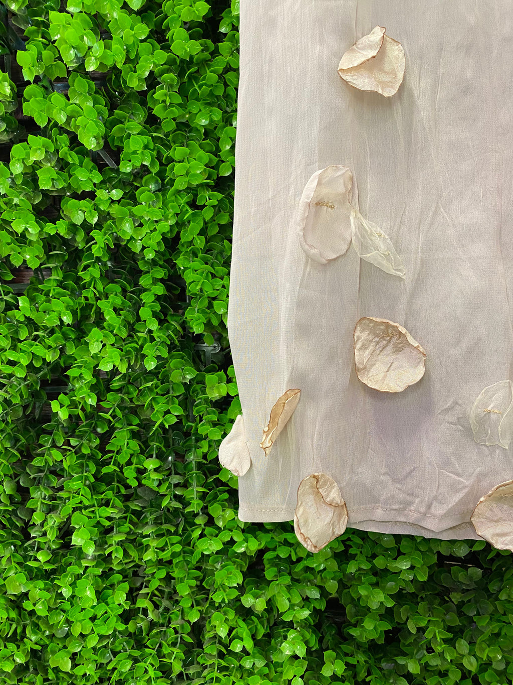 Cream Petal Detail Wide-Leg Pants