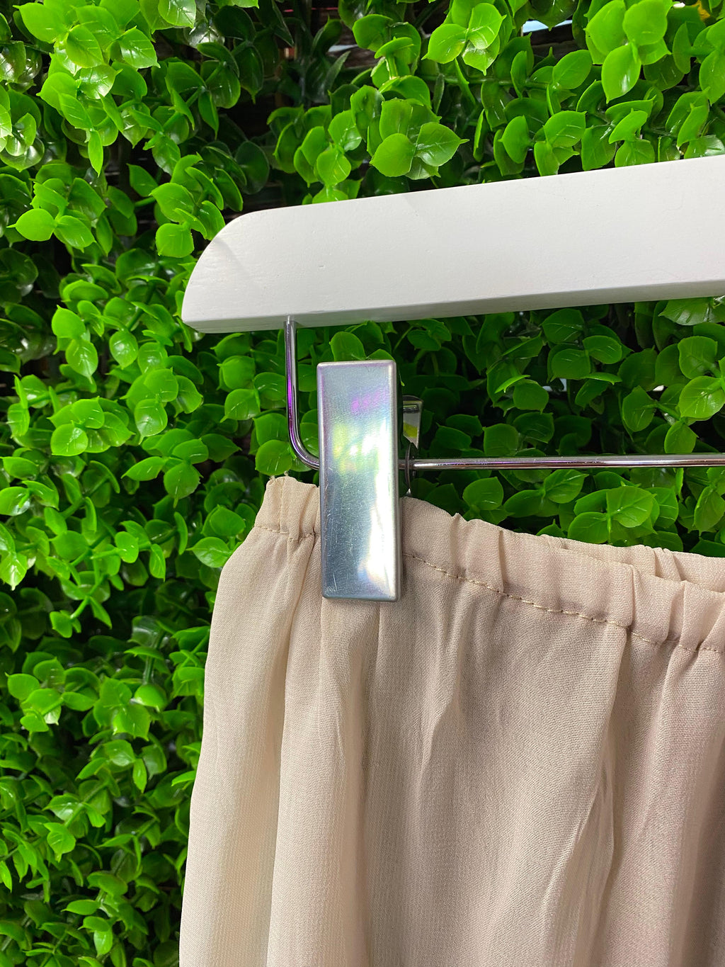 Cream Petal Detail Wide-Leg Pants