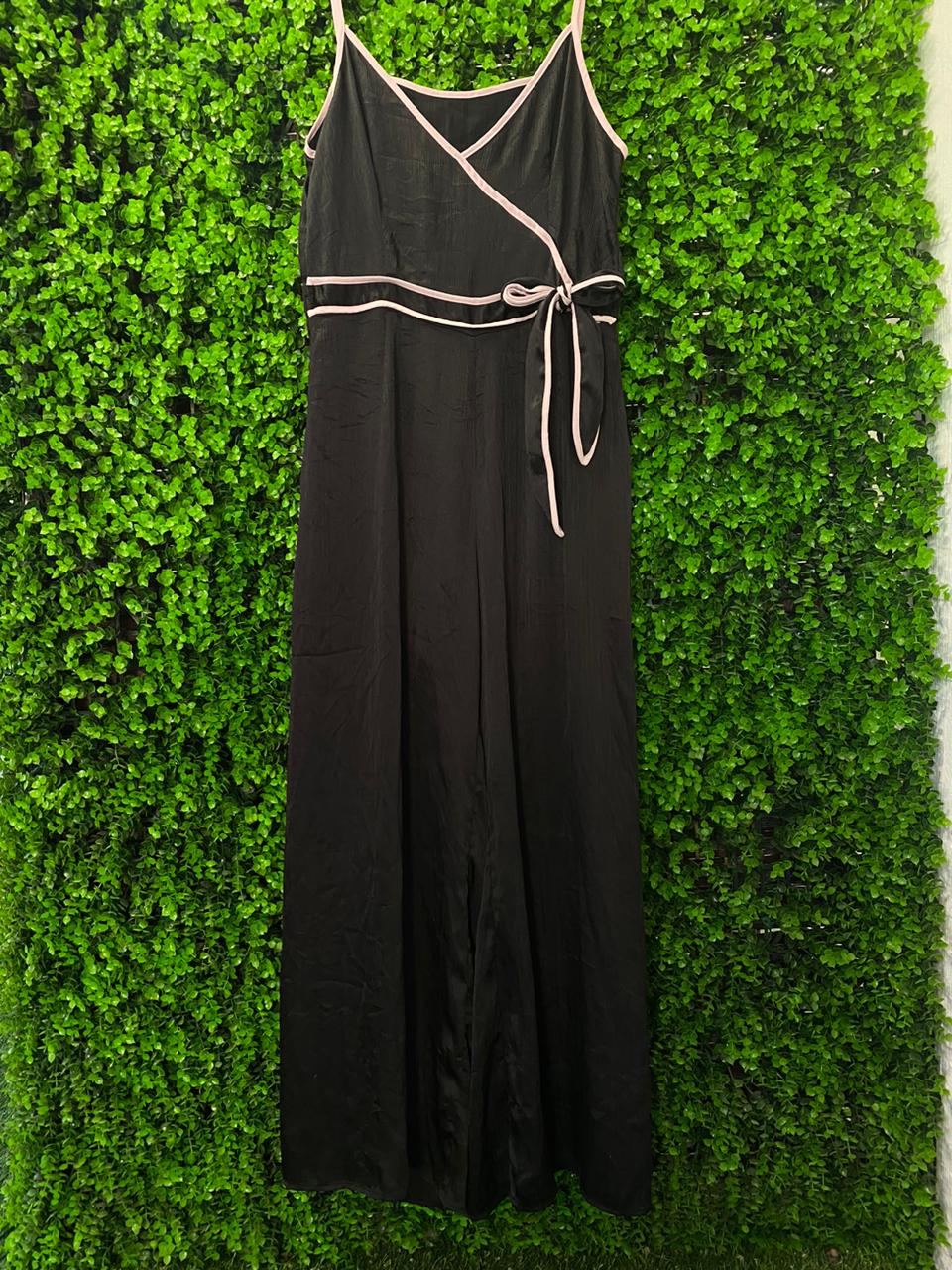 Black Wrap-Style Wide-Leg Jumpsuit