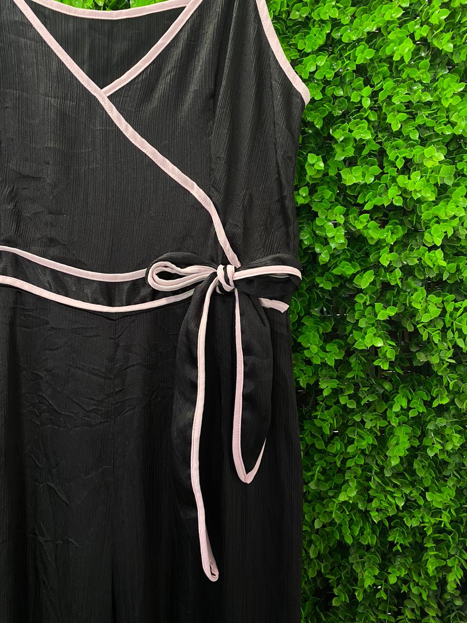 Black Wrap-Style Wide-Leg Jumpsuit