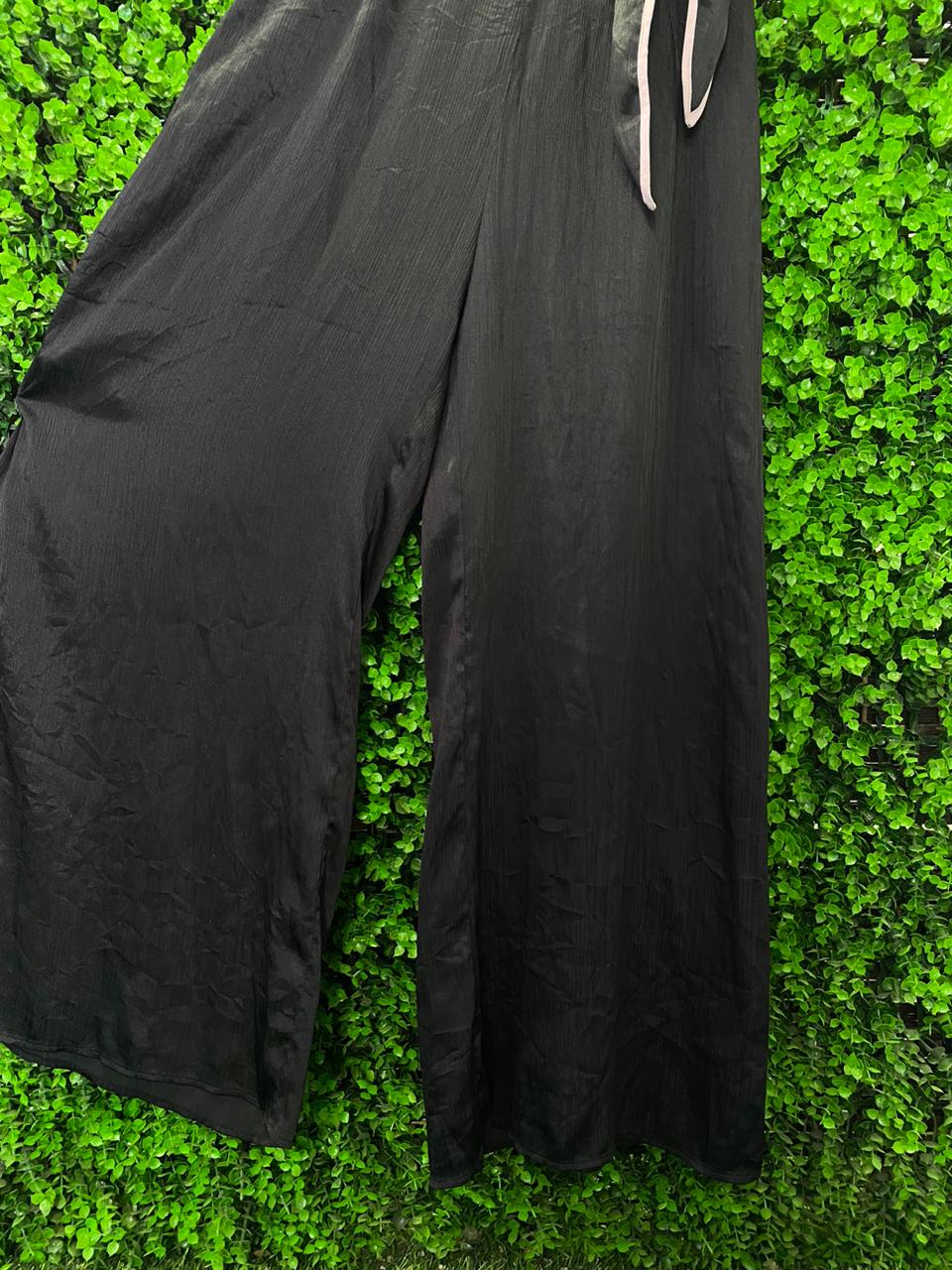 Black Wrap-Style Wide-Leg Jumpsuit