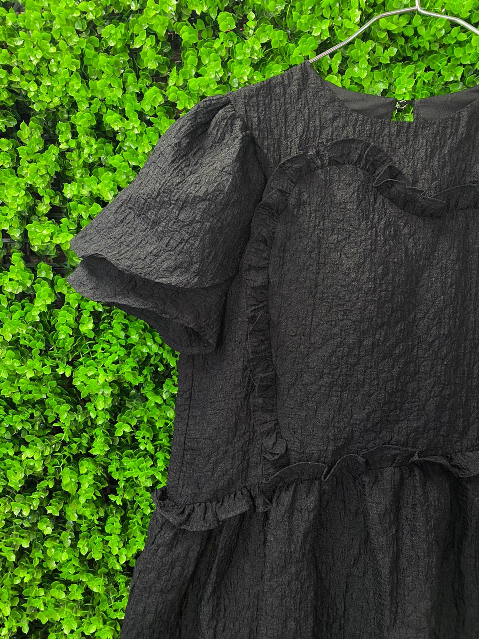 Black Textured Asymmetrical Mini Dress
