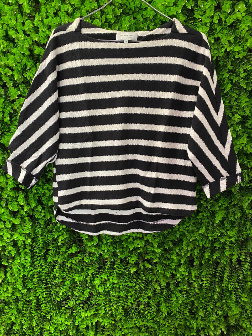 Veronika Maine Black & White Striped Knit Top