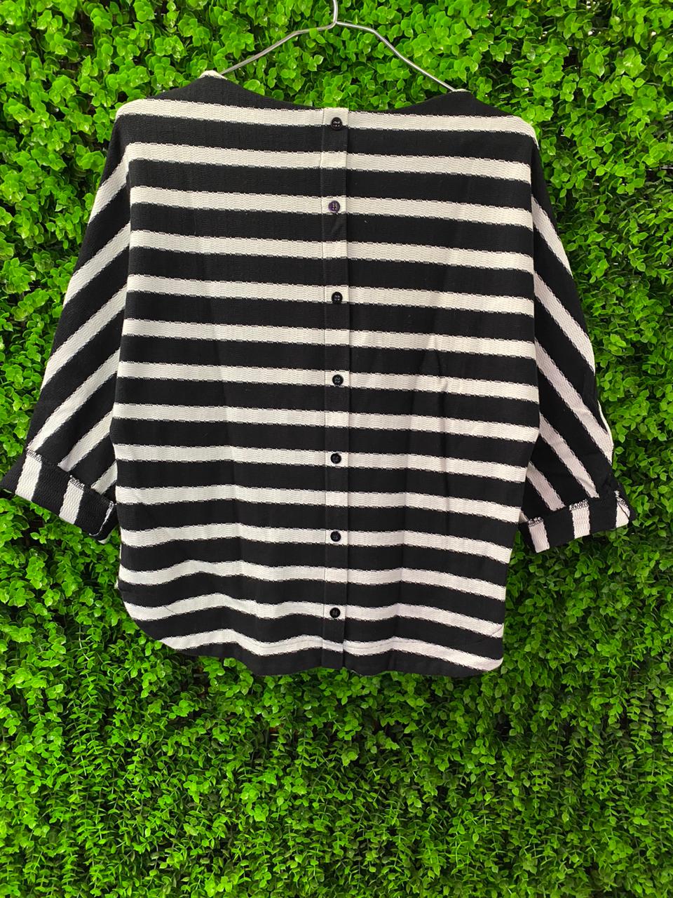 Veronika Maine Black & White Striped Knit Top