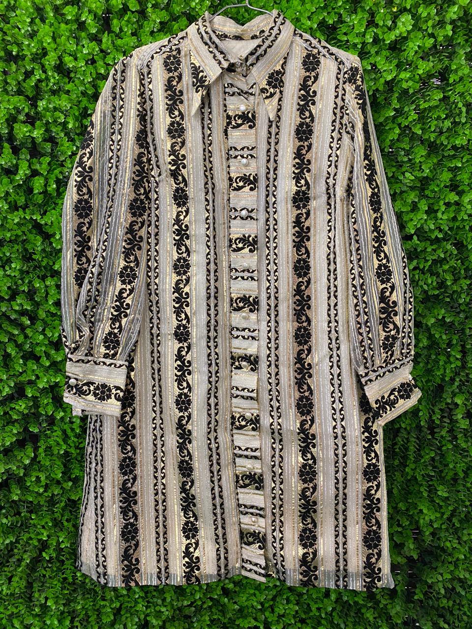 Vintage Gold & Black Baroque Stripe Shirt Dress