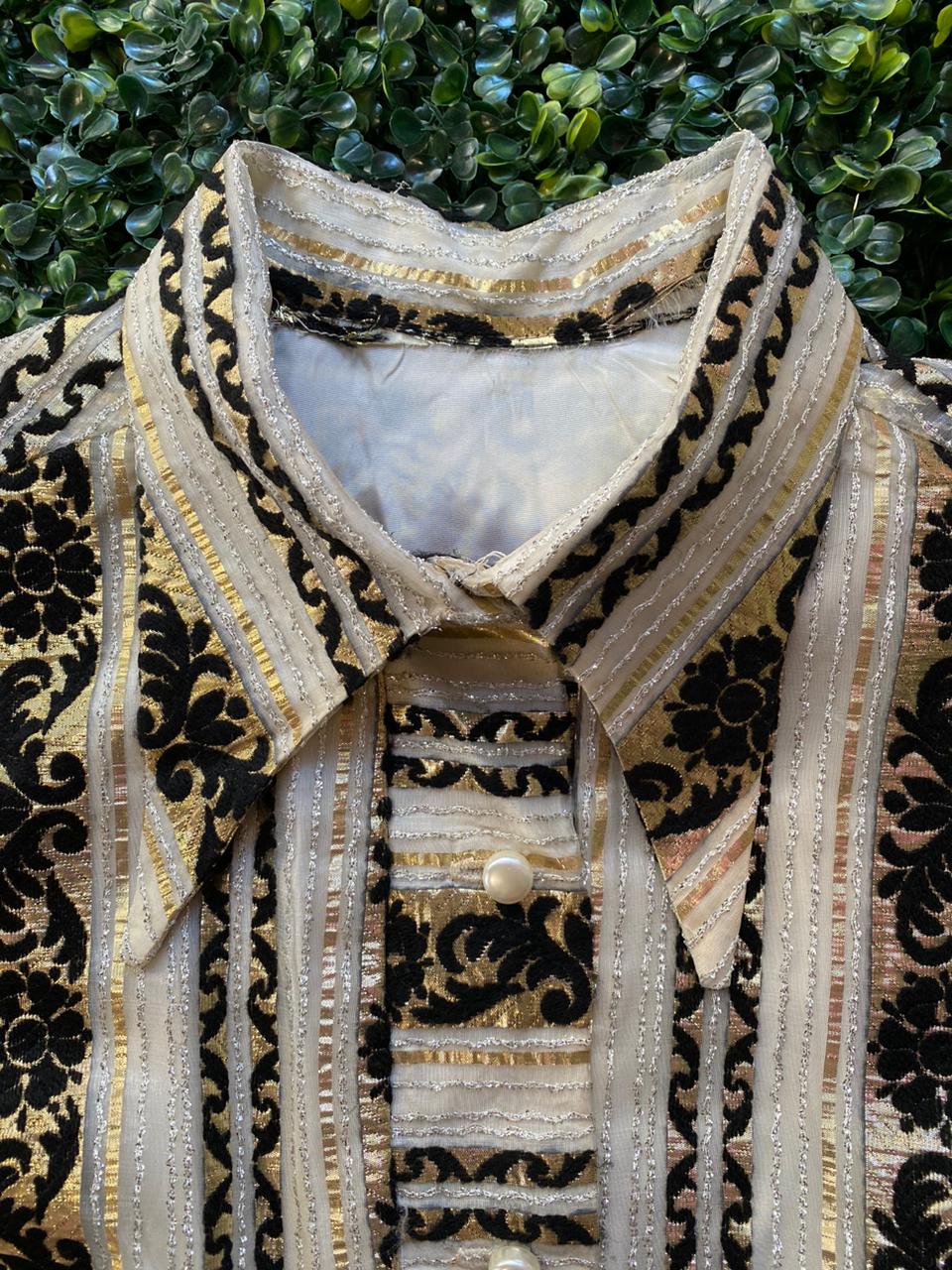 Vintage Gold & Black Baroque Stripe Shirt Dress