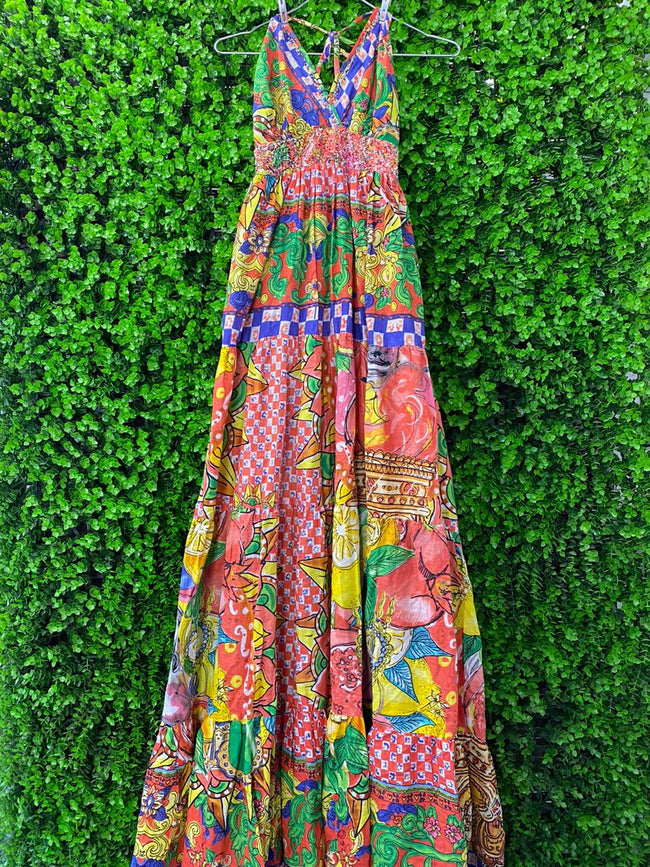 Colourful Beaded Halter Maxi Dress