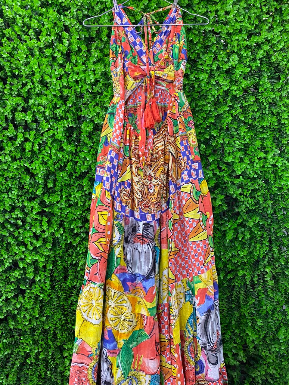 Colourful Beaded Halter Maxi Dress