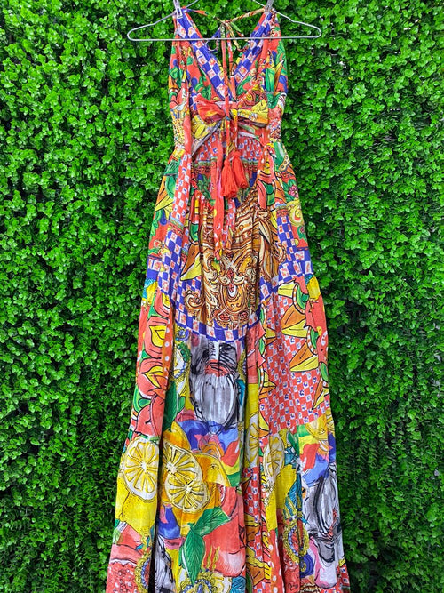 Colourful Beaded Halter Maxi Dress