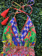 Colourful Beaded Halter Maxi Dress