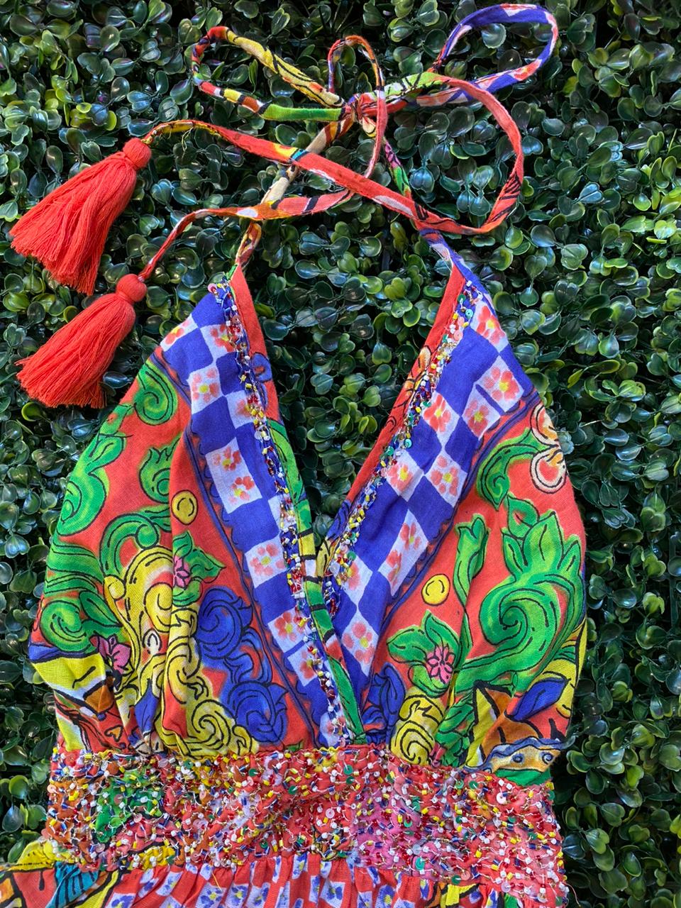 Colourful Beaded Halter Maxi Dress