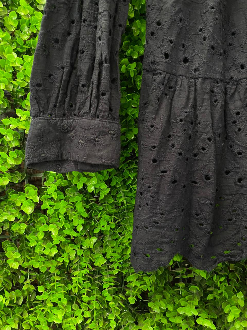 Black Broderie Tiered Shirt Dress
