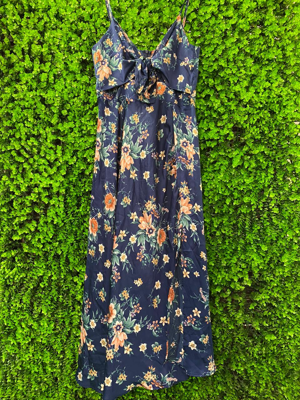 Navy Floral Strappy Midi Dress