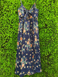 Navy Floral Strappy Midi Dress