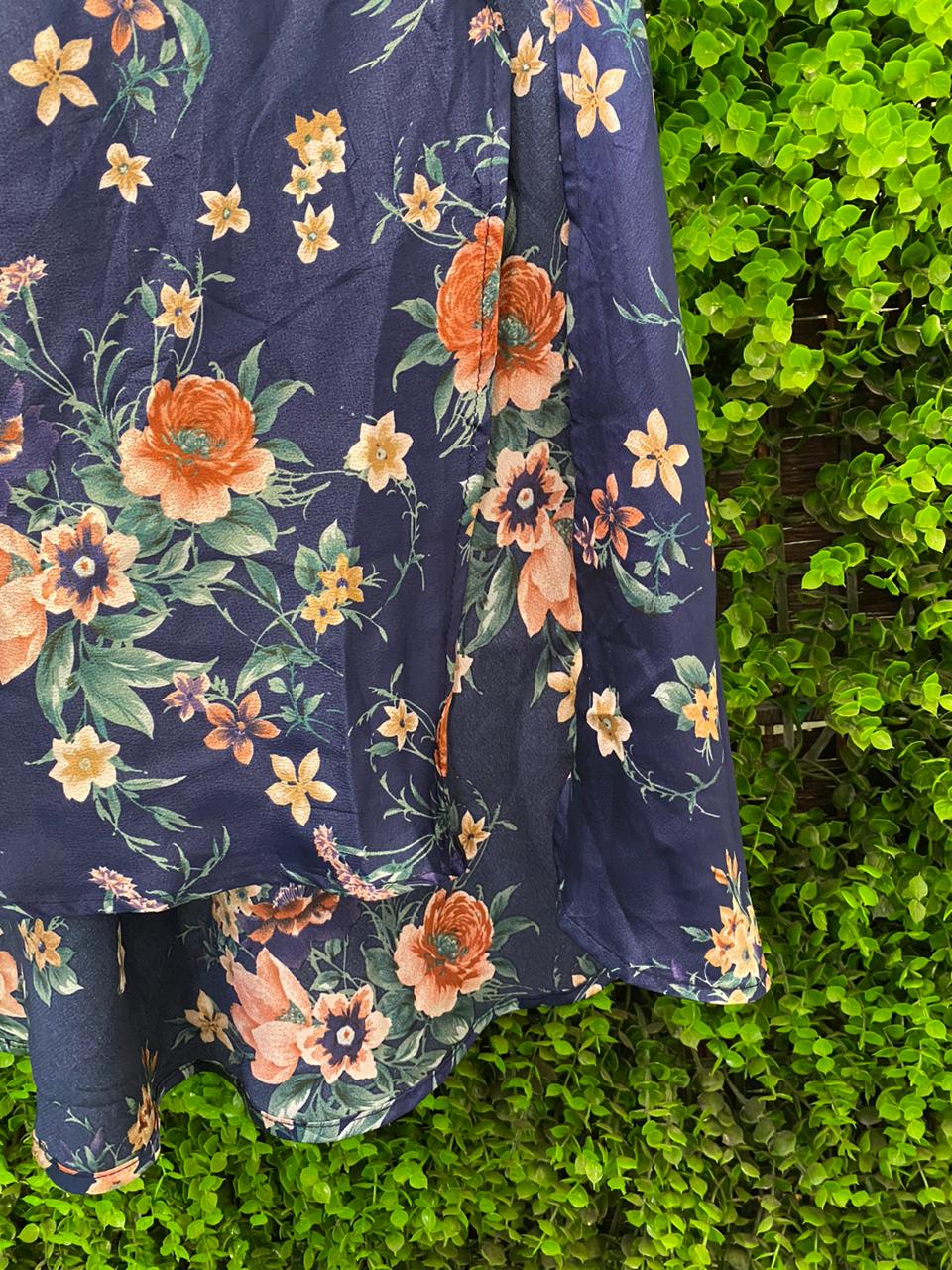 Navy Floral Strappy Midi Dress
