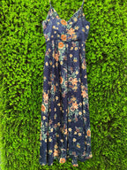 Navy Floral Strappy Midi Dress