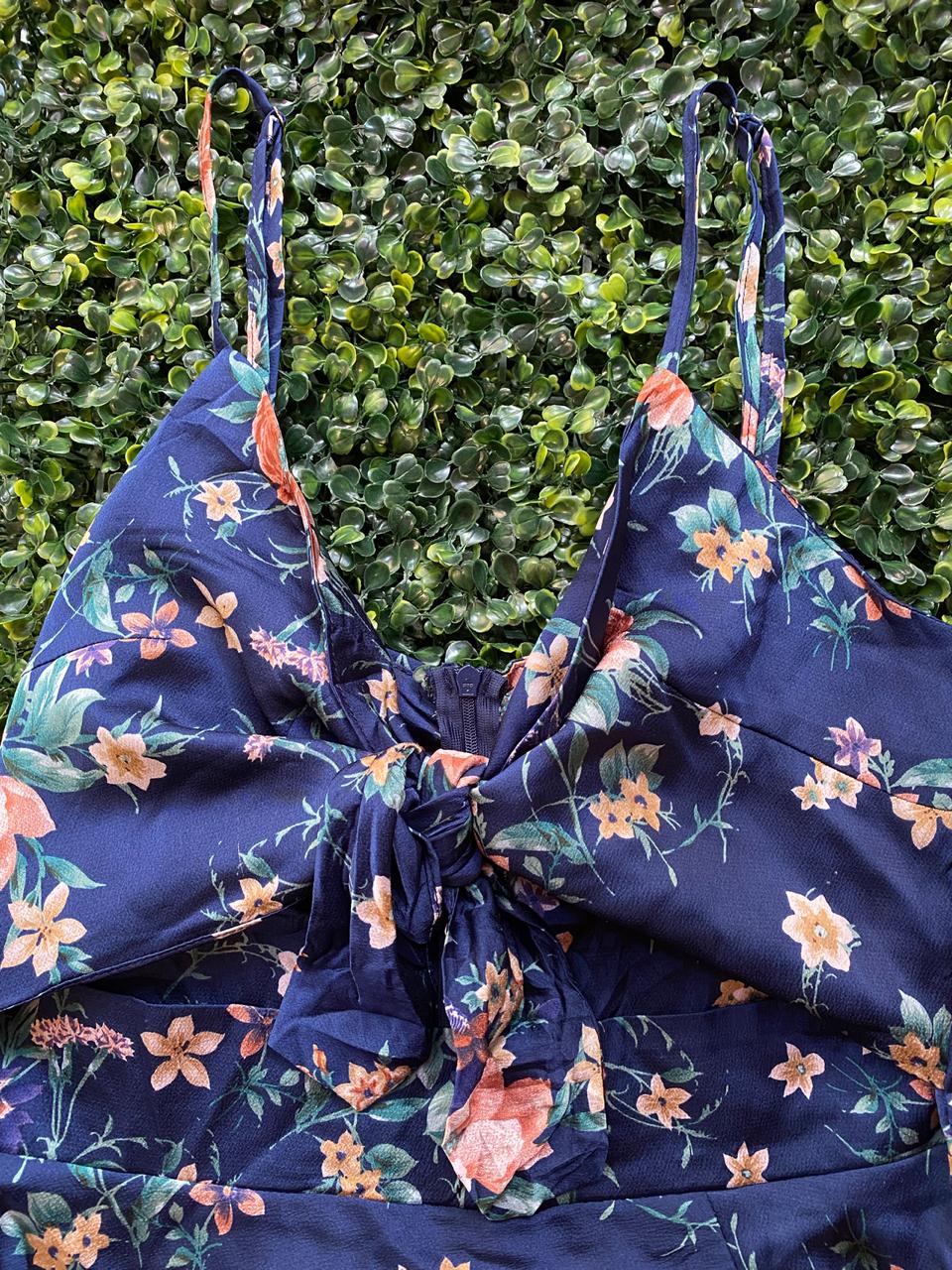 Navy Floral Strappy Midi Dress