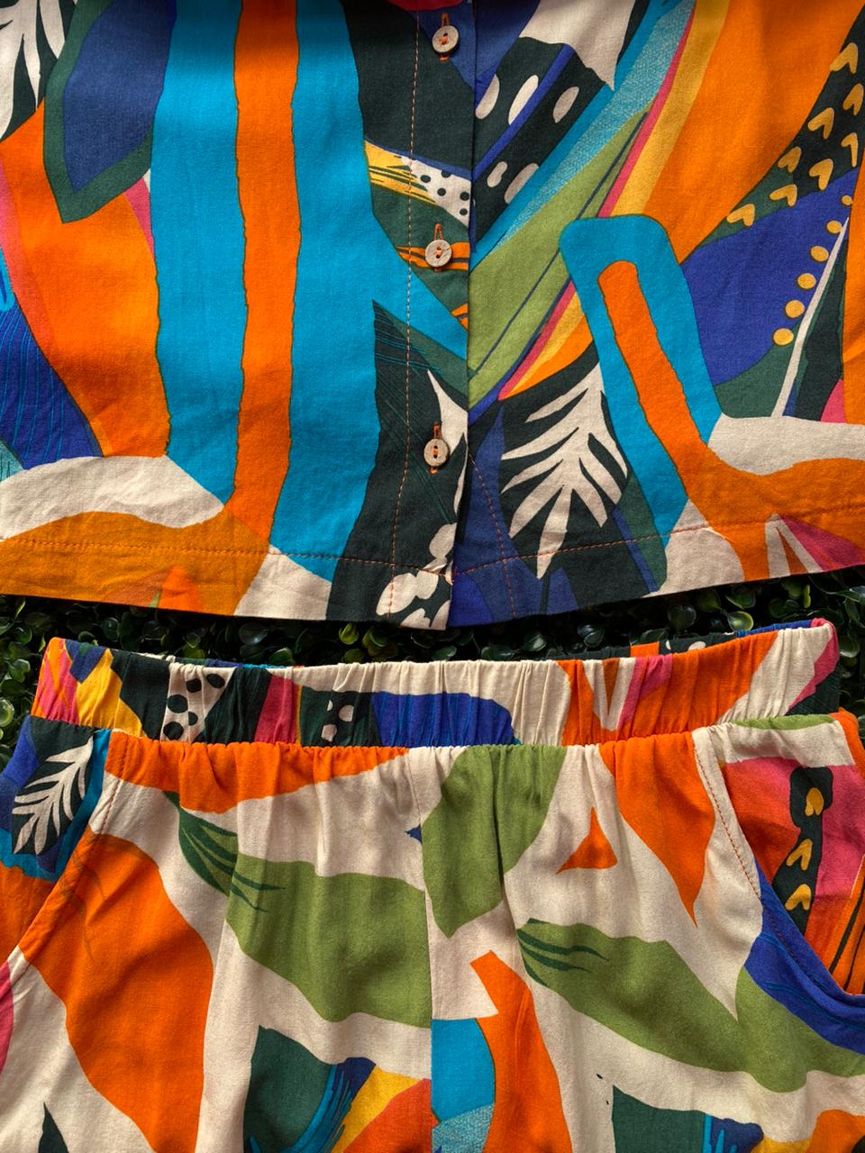 Cotton Abstract Print Two-Piece Set