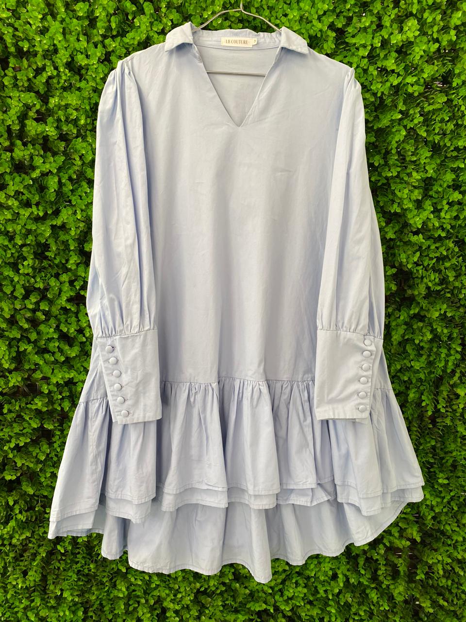 Light Blue Ruffle Hem Shirt Dress