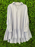 Light Blue Ruffle Hem Shirt Dress