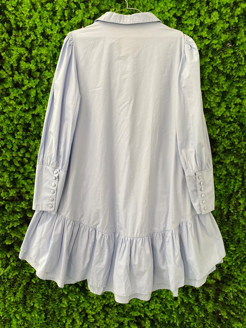 Light Blue Ruffle Hem Shirt Dress