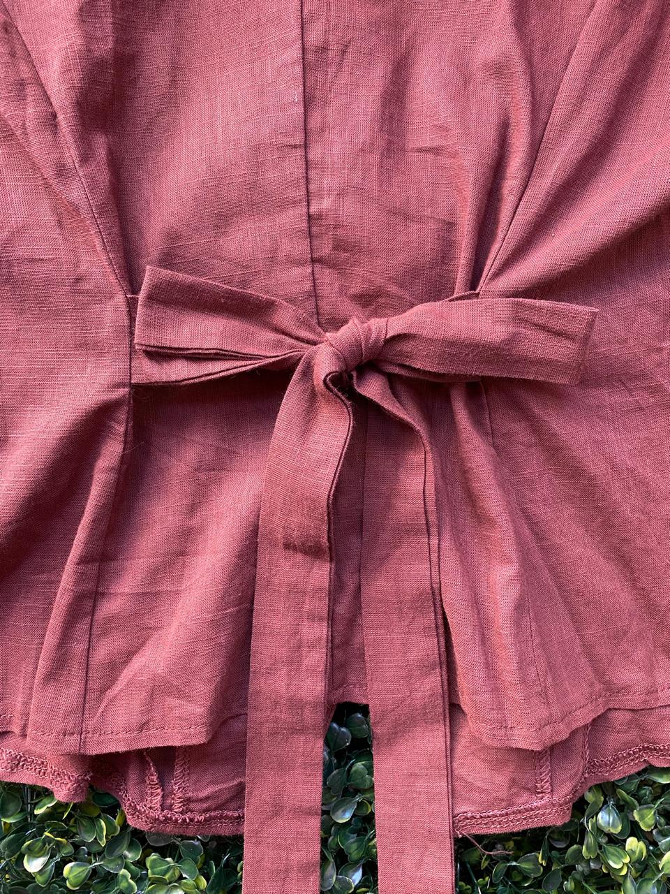 Brown Linen-Look Two-Piece Vest & Shorts Set