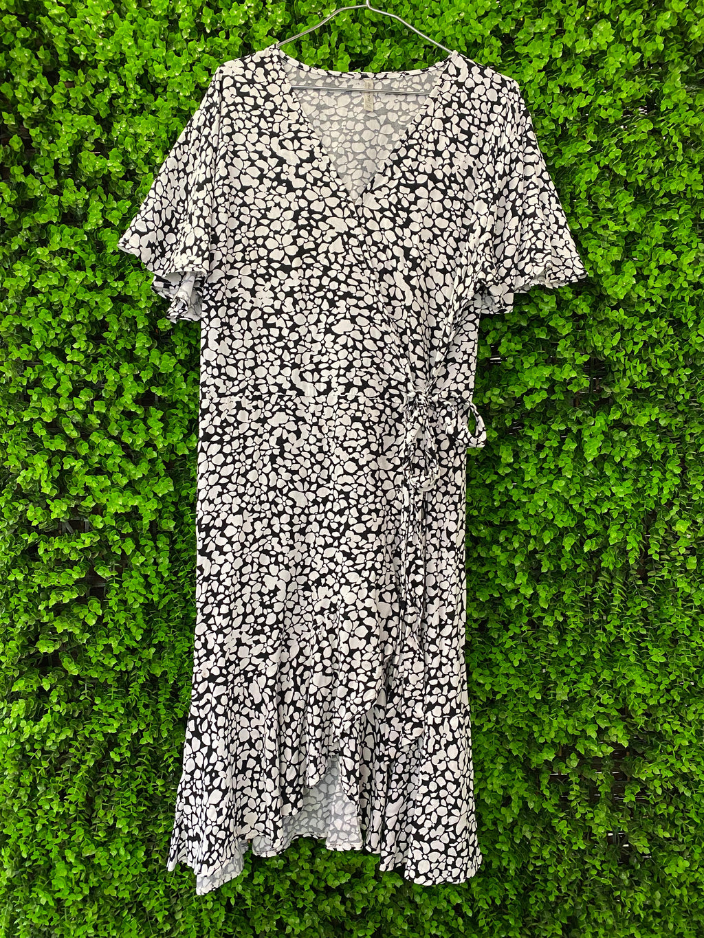 Black & White Floral Wrap Dress