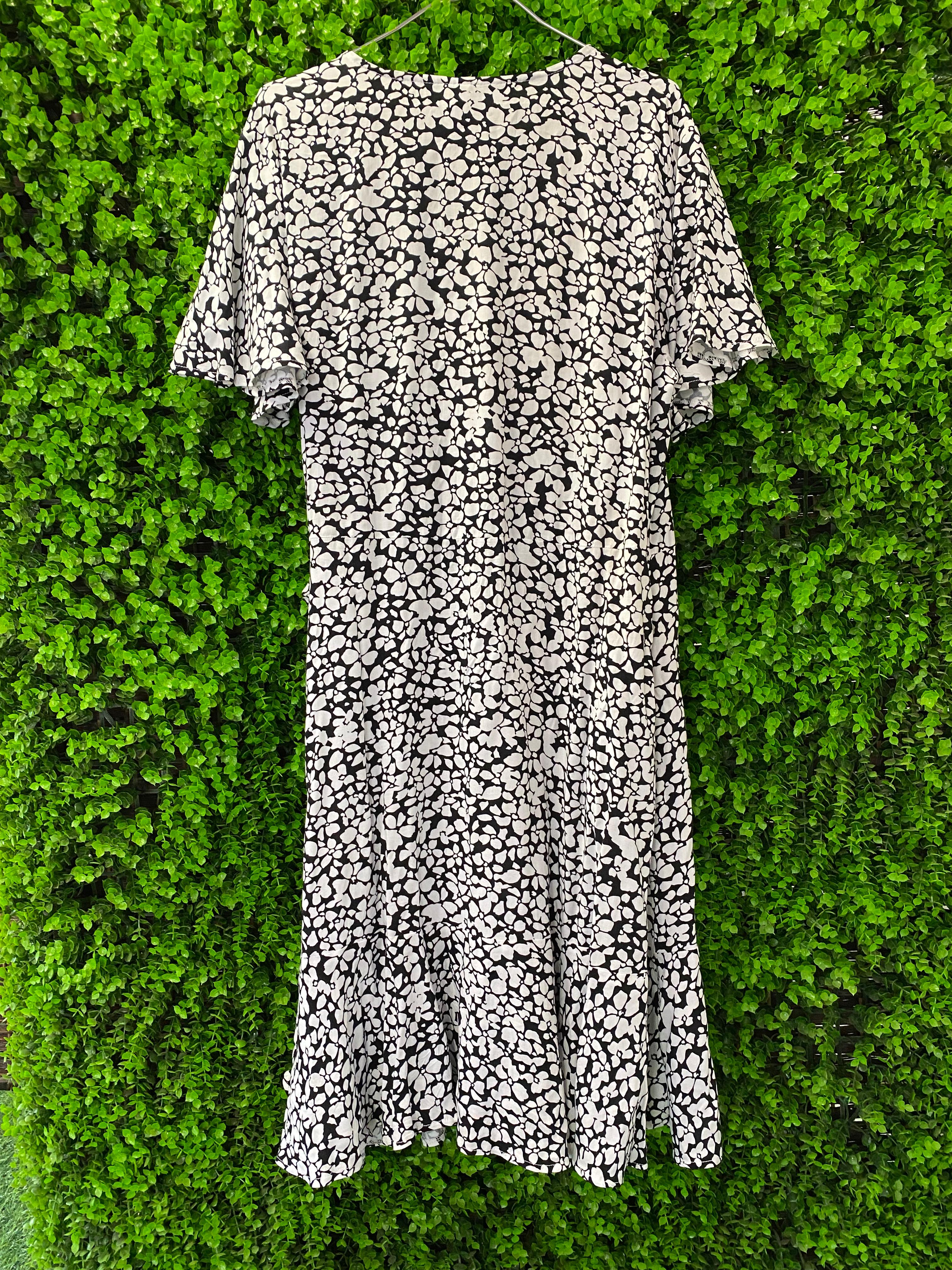 Black & White Floral Wrap Dress