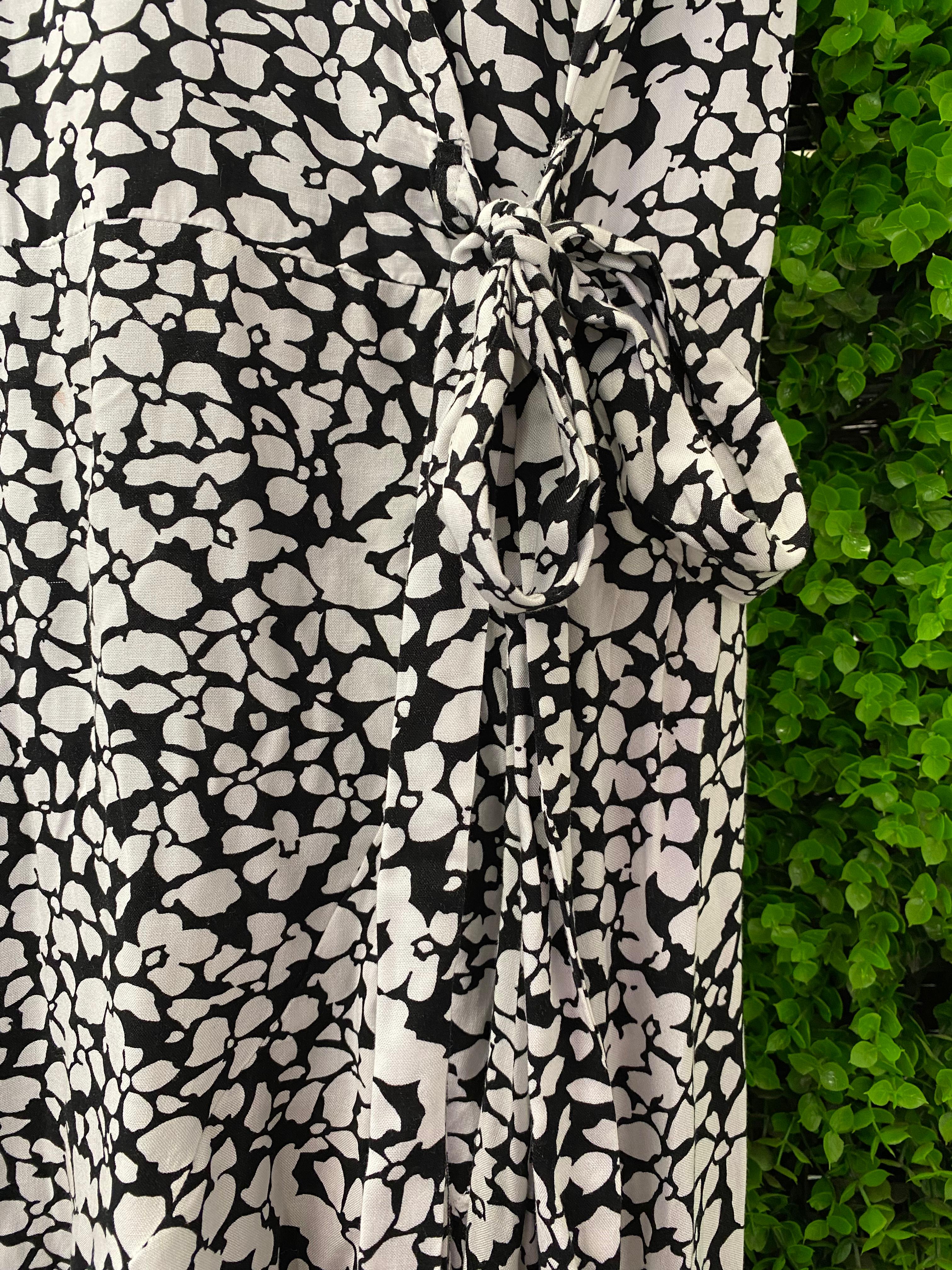 Black & White Floral Wrap Dress