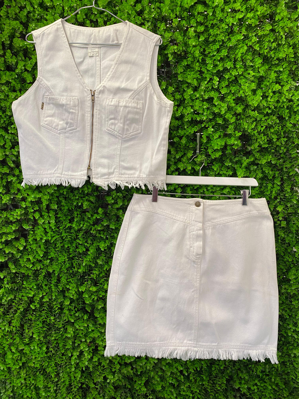 White Denim Two-Piece Vest & Mini Skirt Set