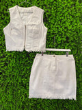 White Denim Two-Piece Vest & Mini Skirt Set