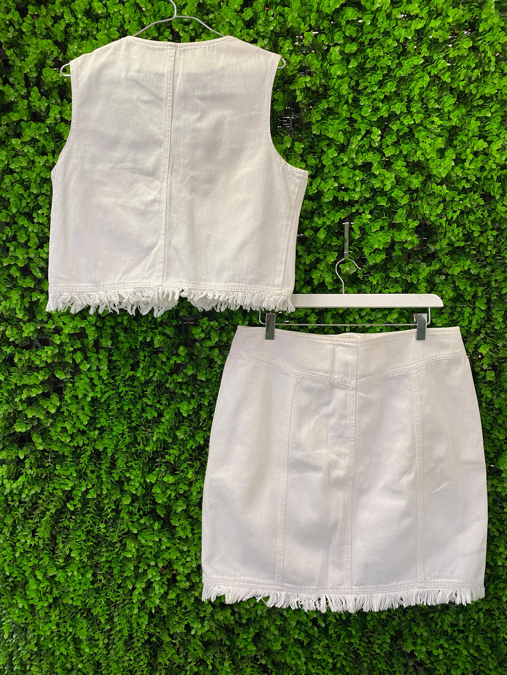White Denim Two-Piece Vest & Mini Skirt Set