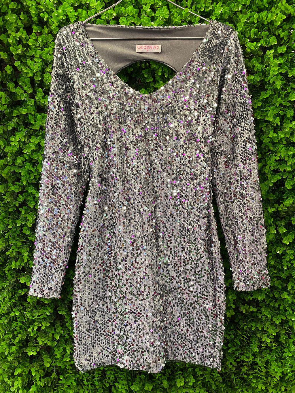 Silver Sequin Long Sleeve Mini Dress