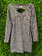 Silver Sequin Long Sleeve Mini Dress